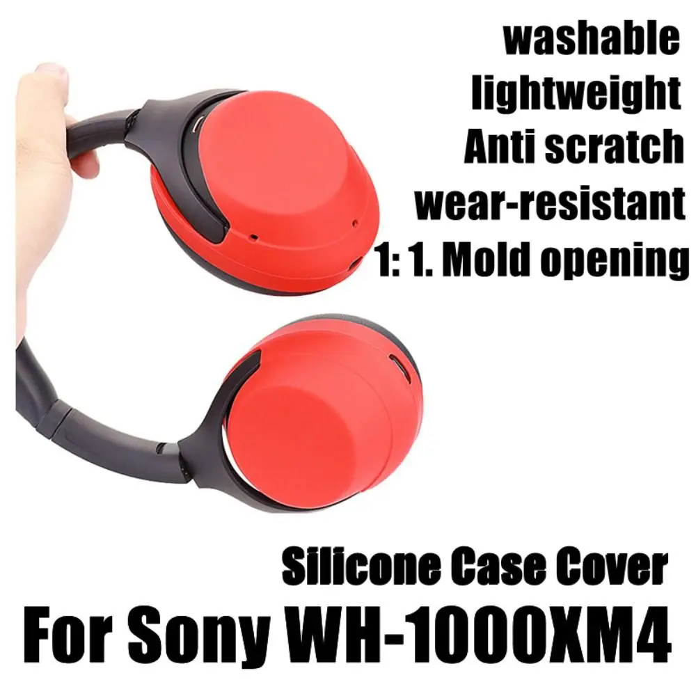 1 Pair Washable Headphone Cover Scratch Proof Wear Resistant Silicone Protective Case Solid Color Housing for Sony WH-1000XM4