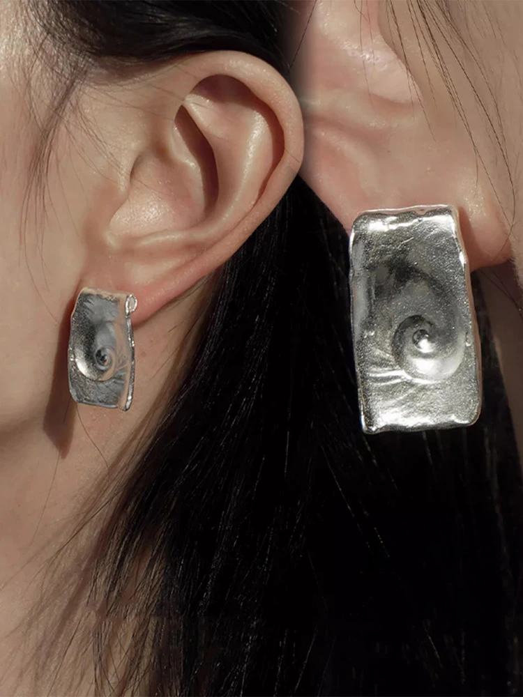 Handcrafted Silver Tone Spiral Fossil Inspired Earrings Minimalist Chic Daily Wear Accessories