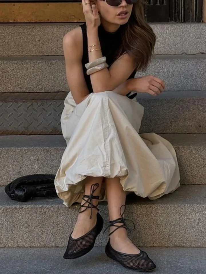 

High Waist Solid Color Loose Half Skirts Summer New Fashionable Women's Party Skirts 2026 Elegant Lady Streetwear Long Skirts