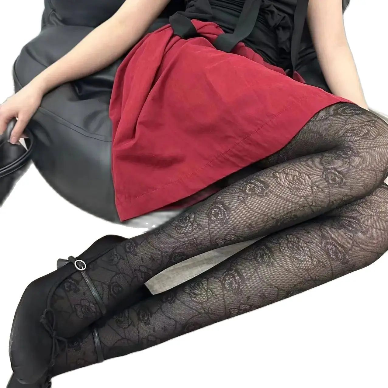 Sexy Ballet and Rose Tights Woman Black Gray Beige Medias Socks Transparent Thin Y2K Pantyhose Party Club Stockings.