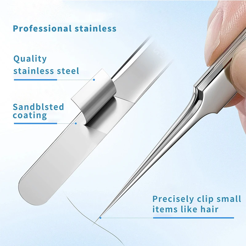 Kit removedor de cravo de aço inoxidável, 15 peças, conjunto de ferramentas de espinhas com extrator de comedone, pinças de acne, agulhas de beleza para cuidados faciais