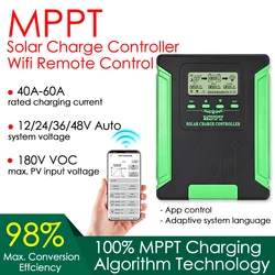 12/24/36/48V Auto WIFI MPPT Solar Charge Controller 40/50/60A Solar Panel Battery Regulator LCD USB for Lifepo4 Lead AcidLithium