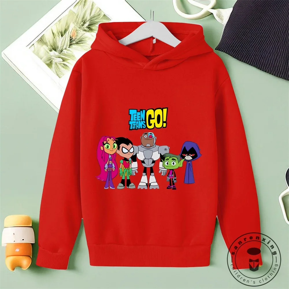 Marvel Comics Teen Titans Go Cartoon Printing Boys Sweatshirts for 2024 Autumn Winter Cotton Children Clothes Long Sleeve Top