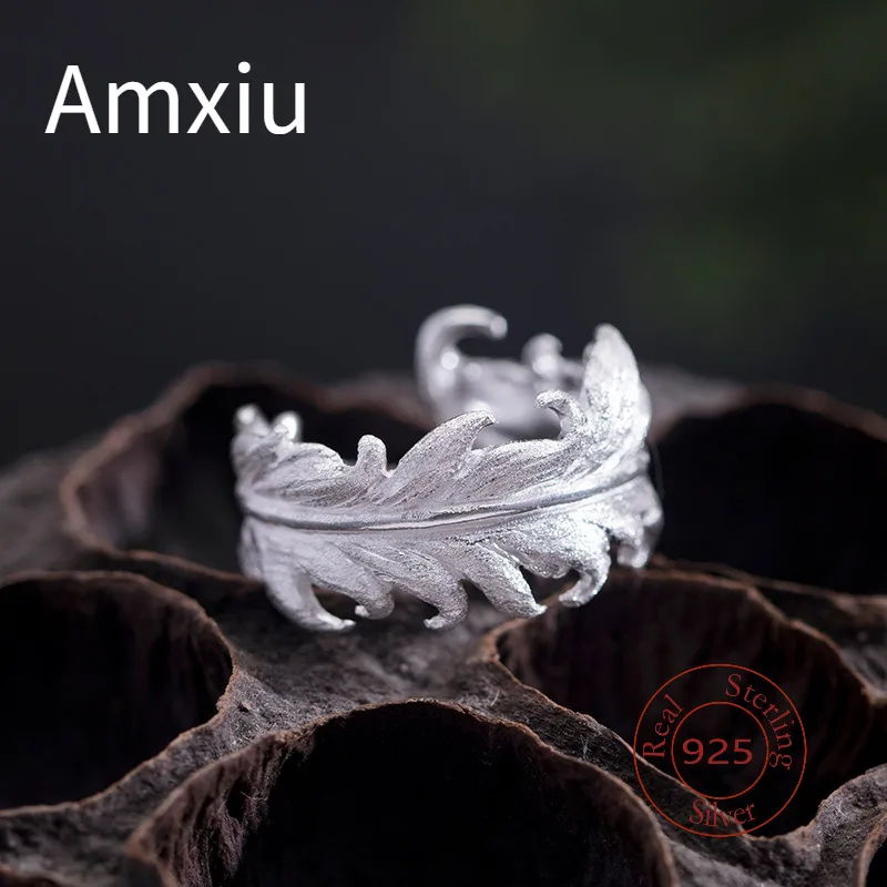 

Amxiu стерлингового серебра 925, дизайн ins, модные ювелирные изделия, кольцо с перьями, женское регулируемое кольцо