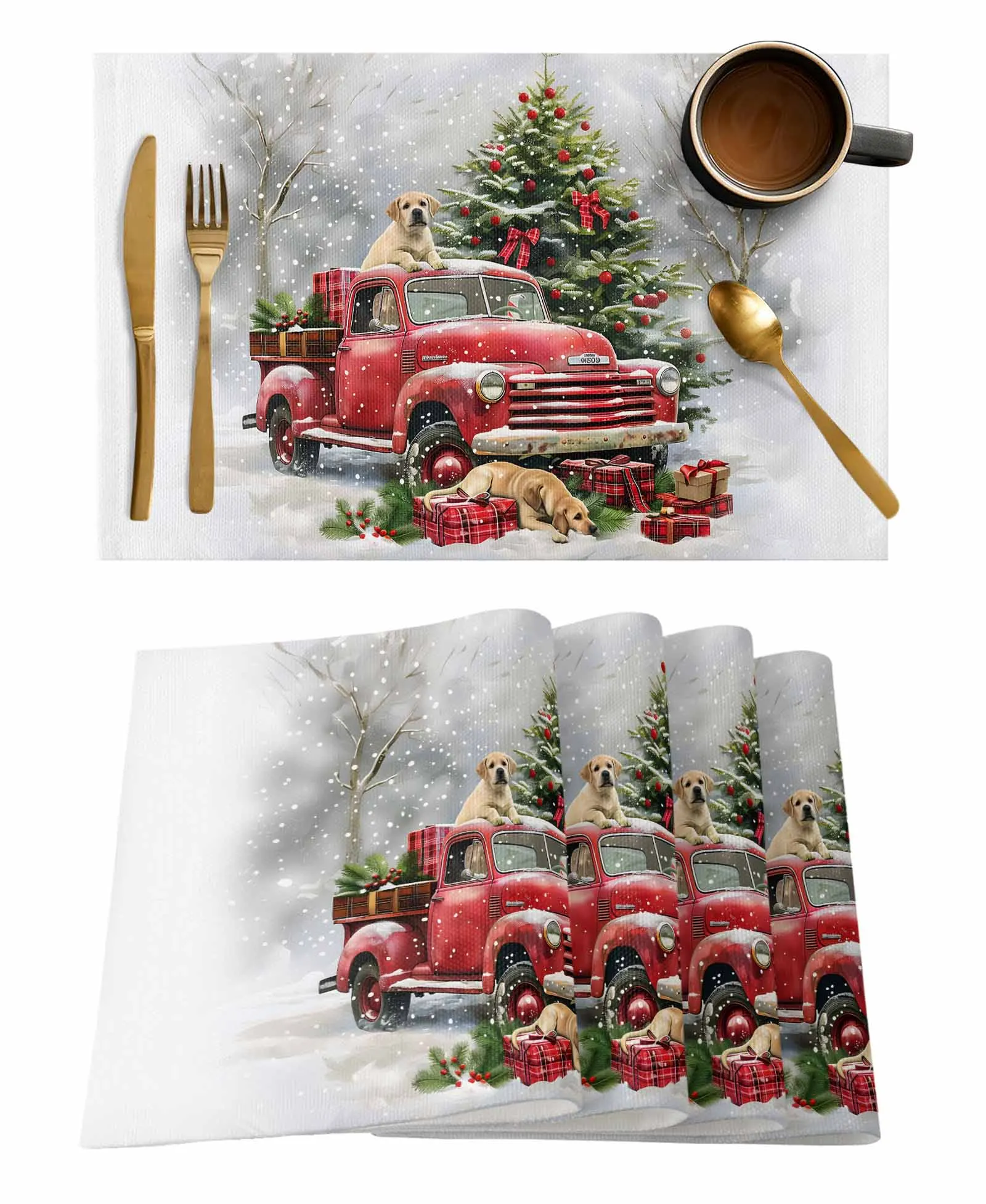 Christmas Snowy Forest Dog Gift Evergreen Tree Table Runner Coffee Tablecloth Wedding Decor Modern Table Runners Table Mats