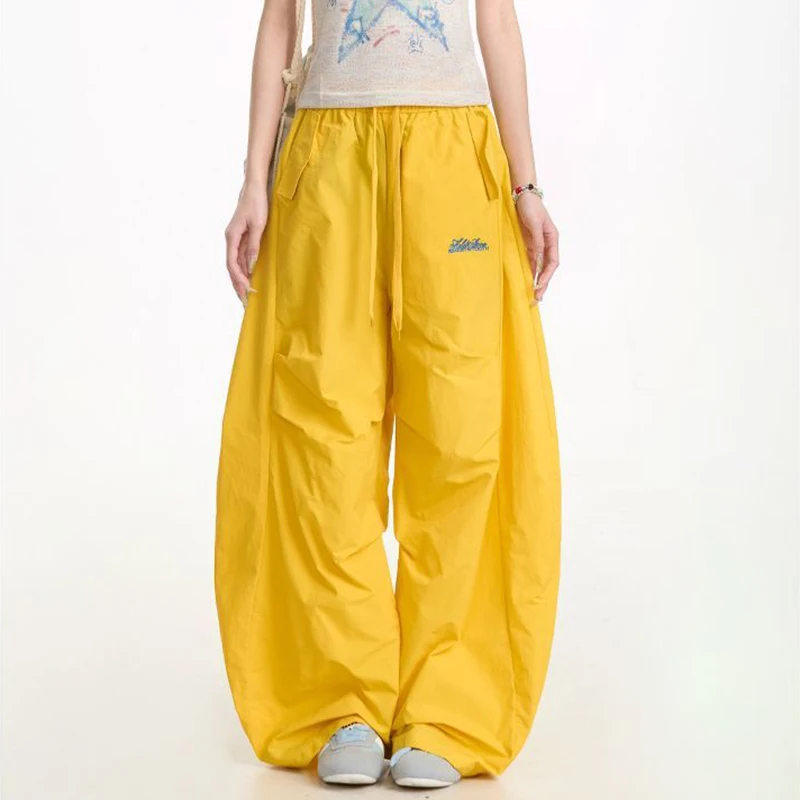 Y2K Streetwear Cargo pantalon femmes taille haute lettre ample Hip Hop pantalon Vintage américain à lacets poches dame parachutiste pantalon