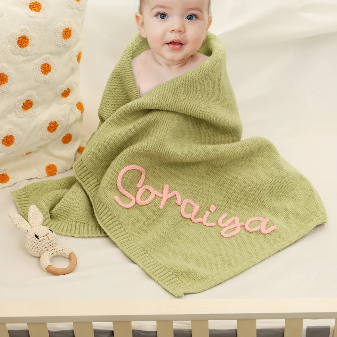 

Personalized Baby Blanket with Name, Custom Baby Blanket with hand Embroidery Patterns, Showers Newborn Nurserie girl boys gift