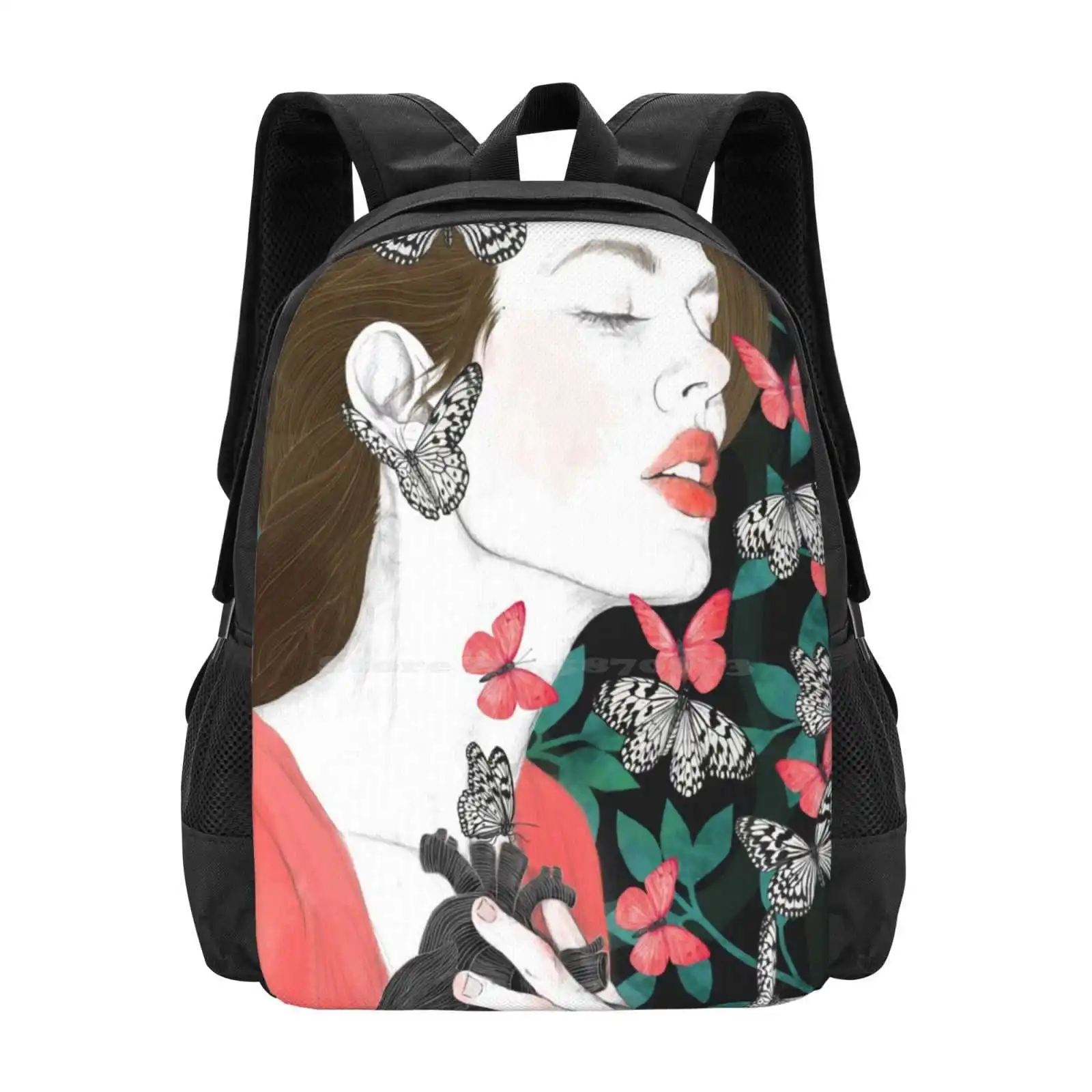 Butterflies / / You Make My Heart Flutter Hot Sale Backpack Fashion Bags Watercolour Tropical Butterfly Girl Plants Leaves