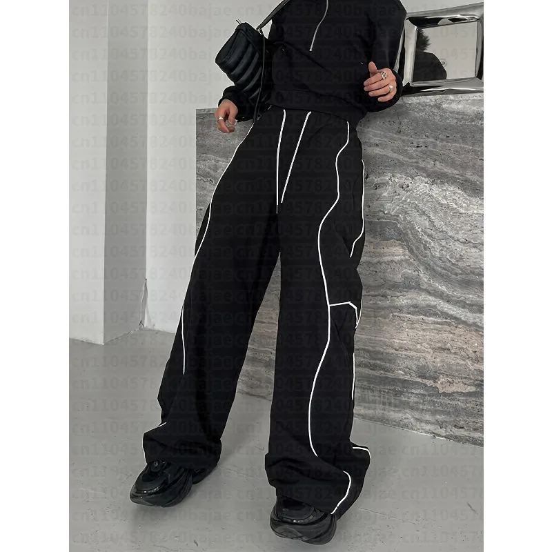 NewStraight Casual Pants Mens Kid Punk Black Lightweight Trousers Summer Wide Leg Floor Length Streetwear Outdoor Hiking Pant