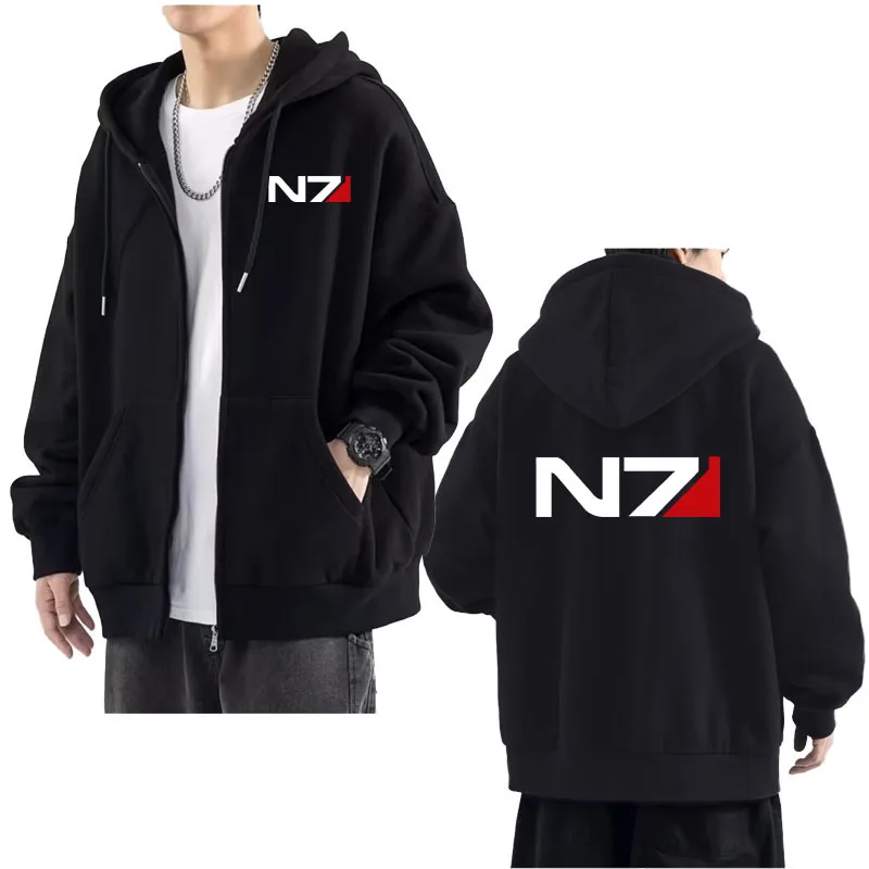 N7 Mass Effect 2024 Men's New Printing Solid Color Zipper hoodie Long Sleeve Jacket Casual Sweatshirt Hooded cardigan Tops