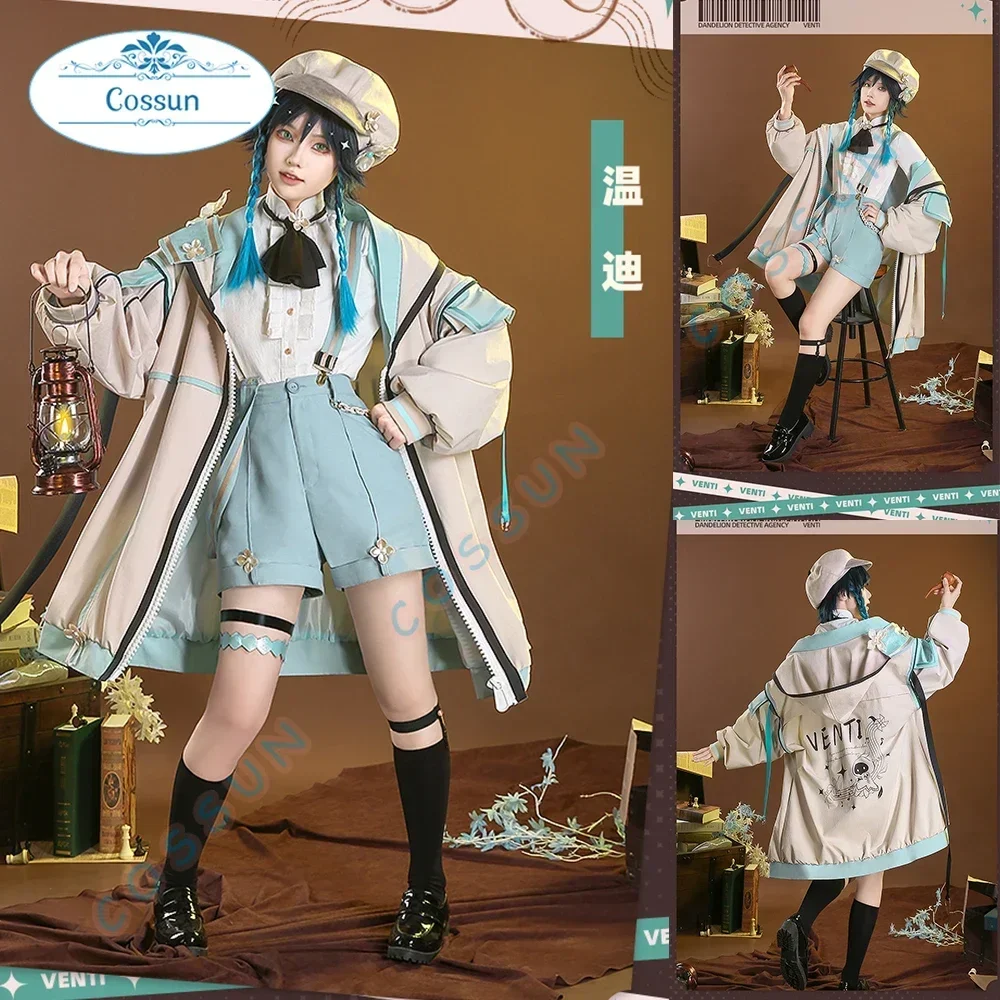 

COSSUN Game Genshin Impact Venti Dandelion Detective Battle Dress Cute Uniform Cosplay Costume Halloween Carnival Women Anime Ne