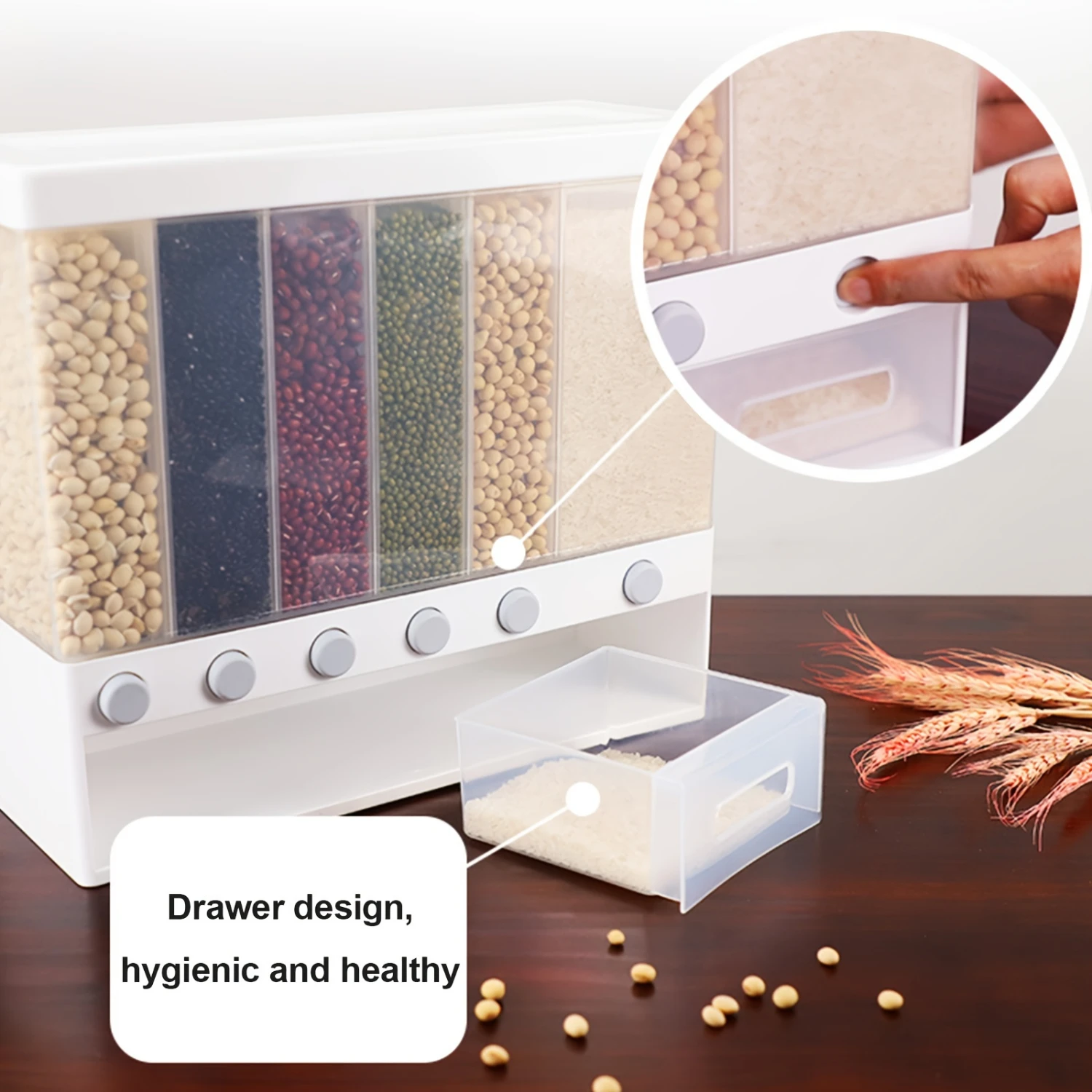 6-Grid Rice Cereal Dispenser Dry Food Container Organizer Kitchen