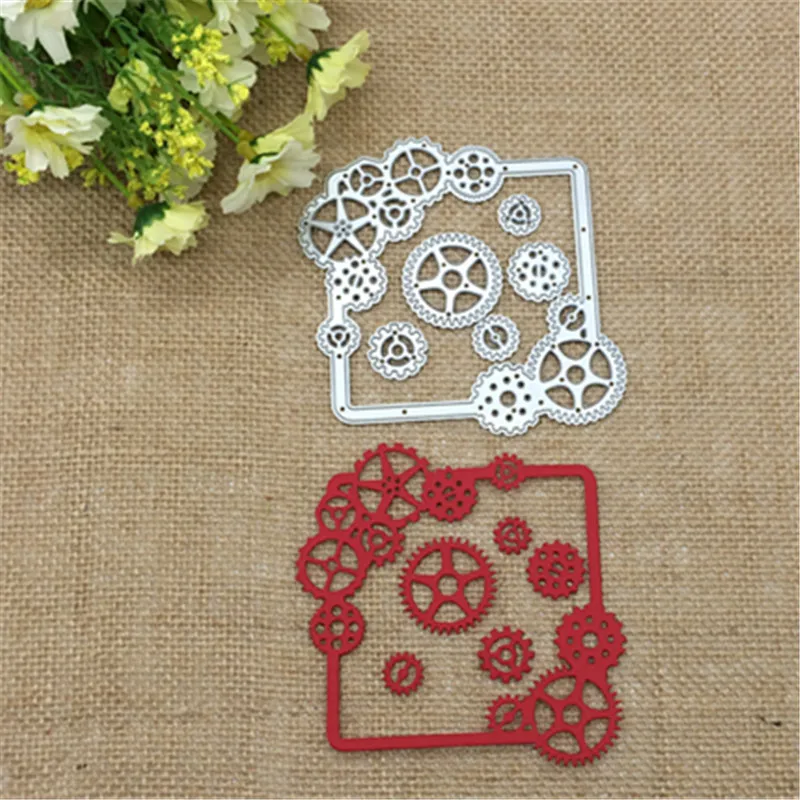 

Square Gear Lace Metal cutting dies mold Round hole label tag Scrapbook paper craft knife mould blade punch stencils dies