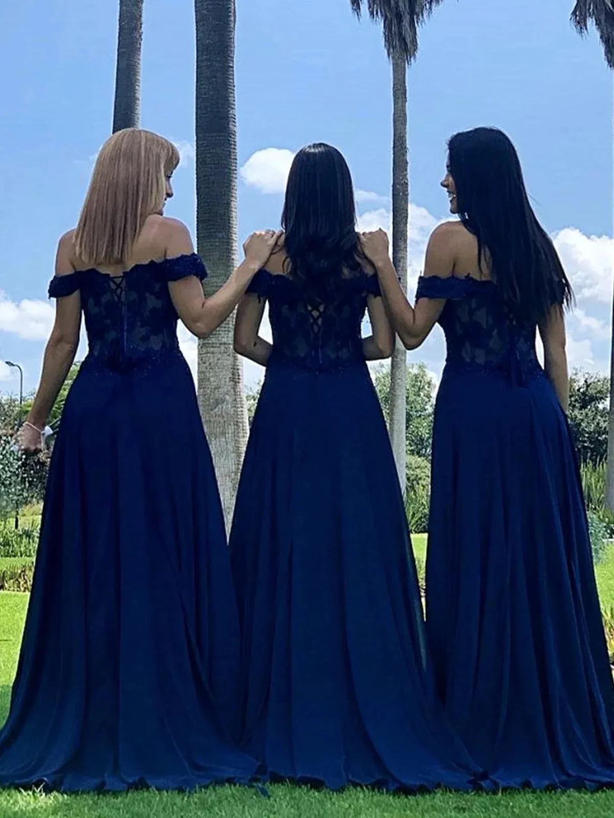 Long Chiffon Bridesmaid Dresses Lace Appliques Top Off Shoulder A Line Elegant Wedding Party Gowns 2024 Women Formal Wear