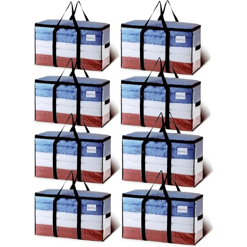

Extra Large Moving Bags, 8 Pack Clear Heavy Duty Totes For Storage with Visible Window, Wrap Around Handles, Storage Bags for Sp