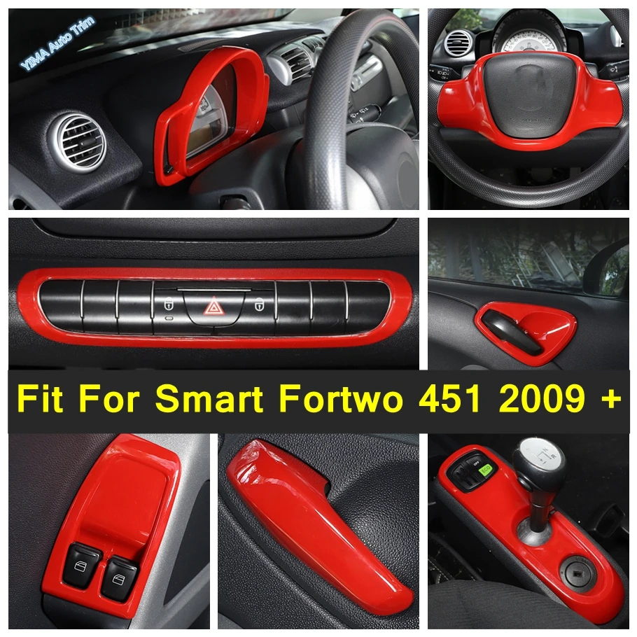 

Red Auto Internal Gear Shift Box / Dashboard Display / Steering Wheel Button Cover For Smart Fortwo 451 2009 - 2015 Accessories