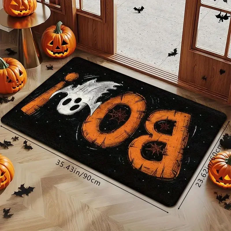 VIKAMA BOO Cute Little White Ghost Spider Web Doormat, Non-Slip Halloween Entryway Mat, Bathroom Decorative Mat, Home Decor
