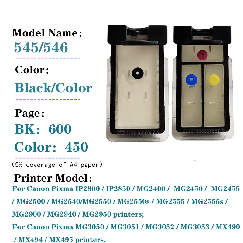 Imagem -02 - Cartucho de Tinta Recarregável para Impressora Substituição para Canon Ip2800 Ip2850 Mg2400 Mg2450 Mg2455 Pg545xl Cl545 xl Pg545 Cl546