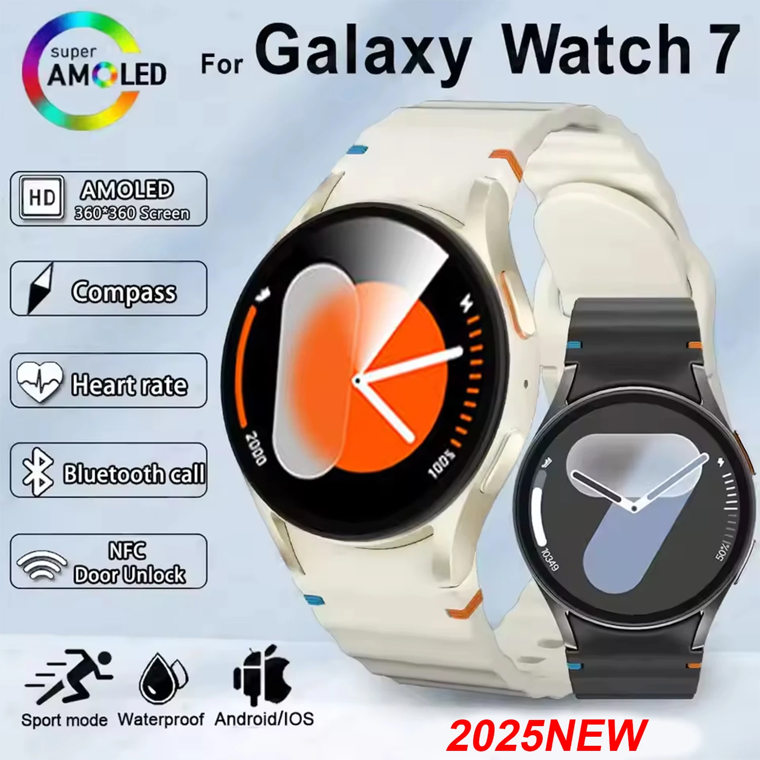 

Новые часы 7, классические умные часы для мужчин и женщин, AMOLED HD-экран, голосовой помощник, Bluetooth-вызов, NFC, умные часы для Android iOS 2025