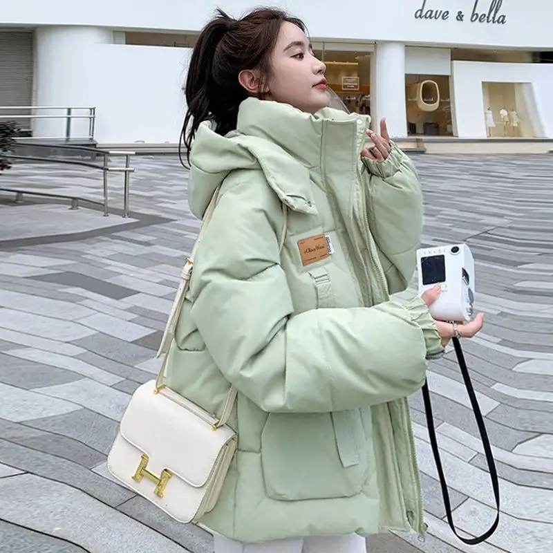 New Fashion Preppy Style Oversize Cotton Coat Jacket For Women Korean Version Hooded Stand Collar Thickened For Autumn/winter