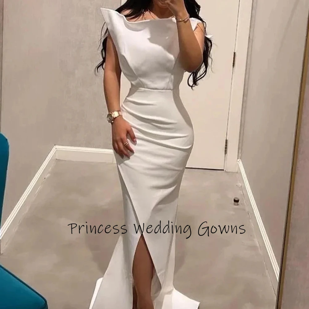 Yipeisha High Quality White Mermaid Women Formal Party Prom Dress Sleeveless Side Split Pleat Ruched Evening Dresses