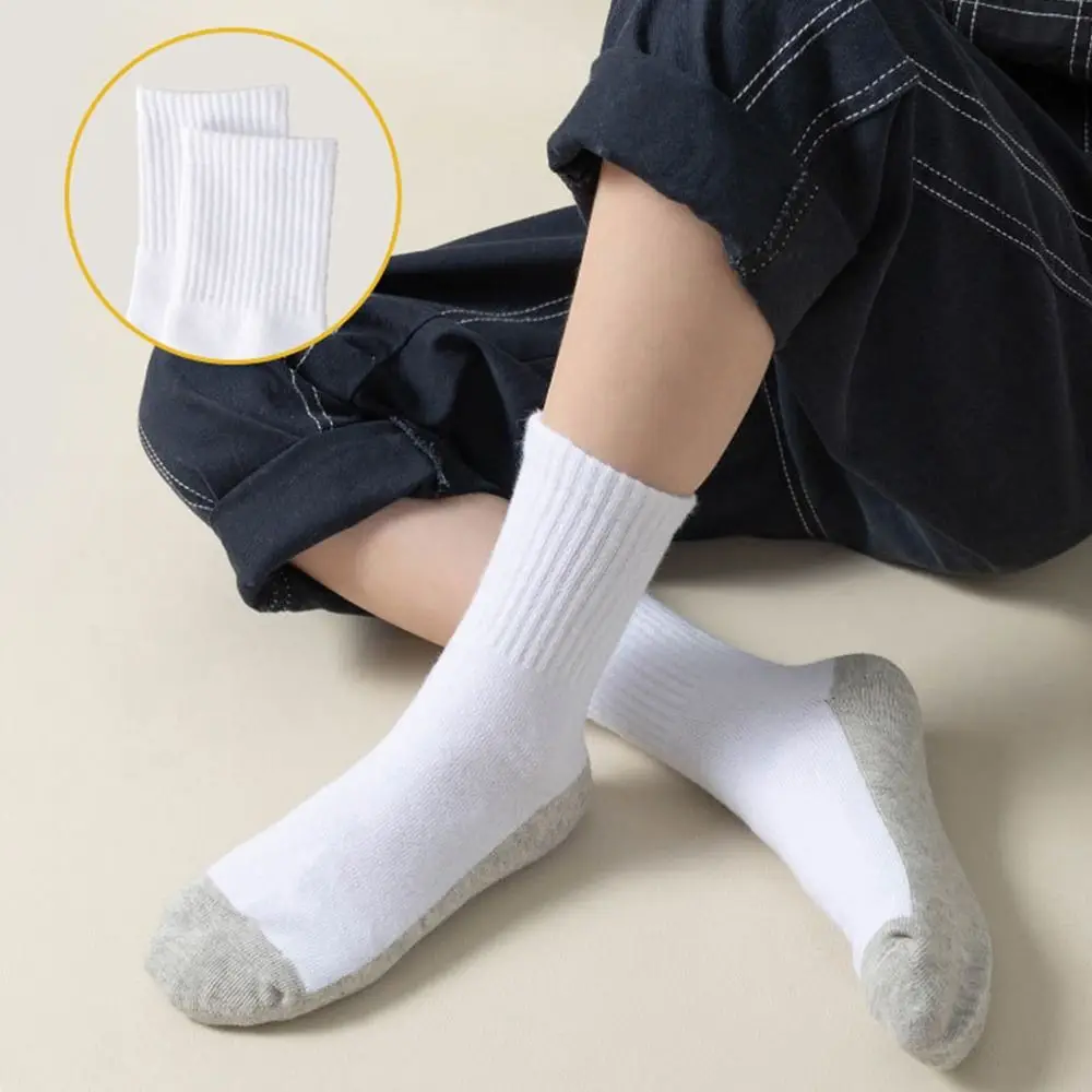 1 pair Simple Grey Black Sole Children White Socks Absorbing Sweat Cloth Accessories Sport Socks Solid Color Baby Hosiery Women