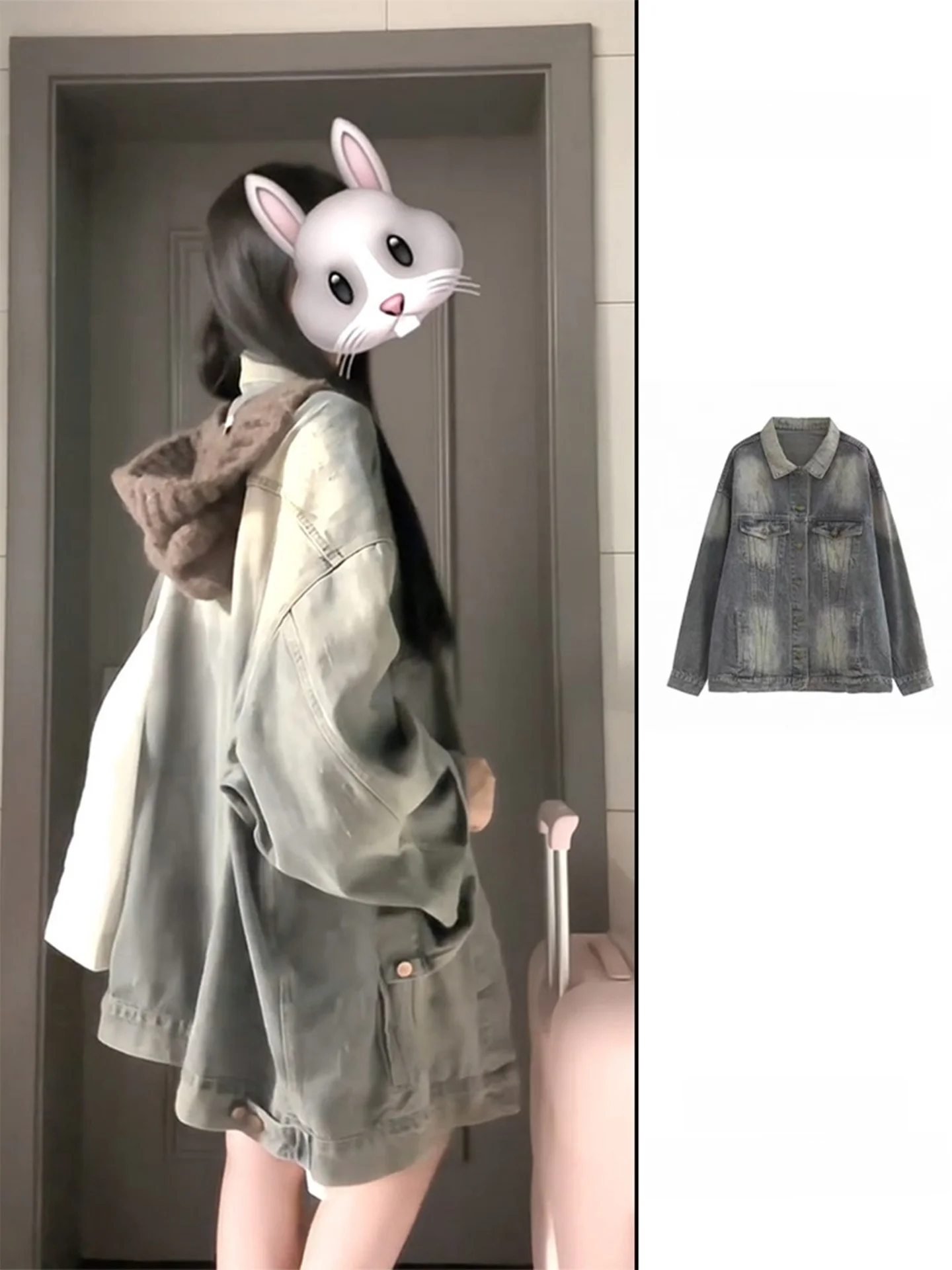 

Retro Korean Sle Women's Denim Jaet Loose Casual Lazy Sle Spring Autumn New Design Loose Fit Jeans Jaet Top