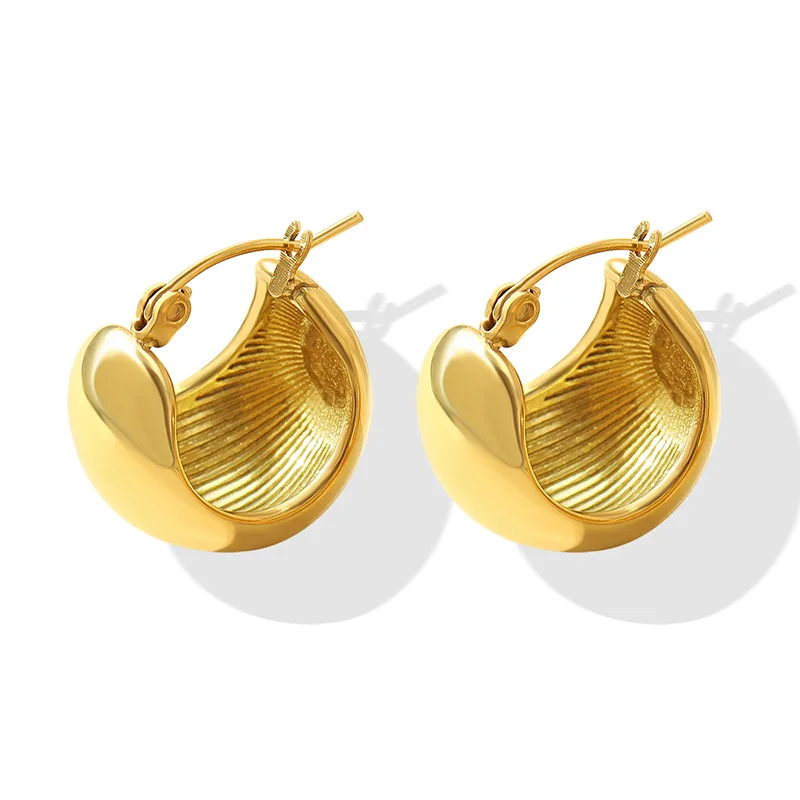 

New C-shaped titanium steel bead earrings stainless steel 18K gold plated stud earrings jewelry