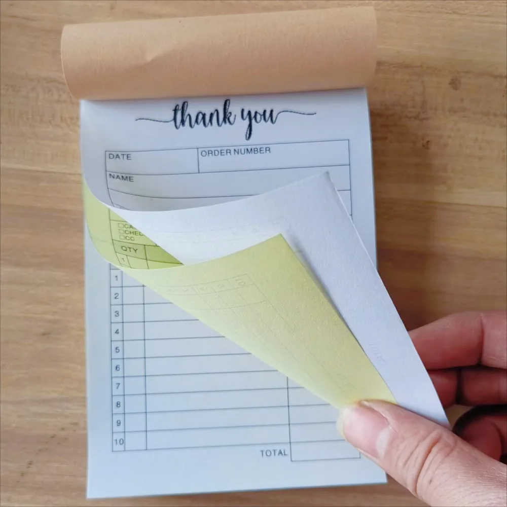 1 Stück/5 Stück Verkaufsbestellungsbücher mit Karton, 2-teiliges karbonloses Verkaufsrechnungsbuch für kleine Unternehmen, Quittungsbuch, Weiß/Gelb – Detail 4
