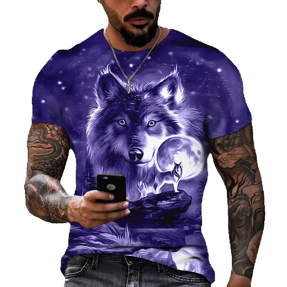 Summer Animal Wolf Print T Shirts For Men Streetwear Hip-Hop O-Neck Loose Short Sleeve Tee Shirts Daily Breathable Tops Clothing