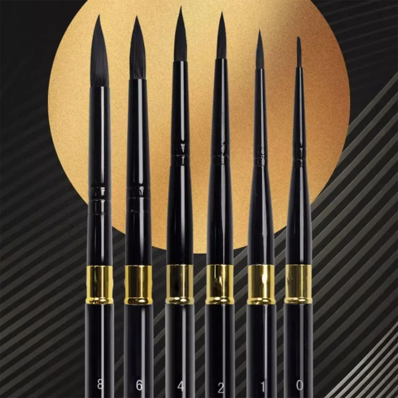 다람쥐 털 블랙 핸들 아티스트 수채화 브러시 세트, 구아슈 워시 걸레 아트 페인팅용 전문 수채화 브러시 세트, 1 개, 6 개