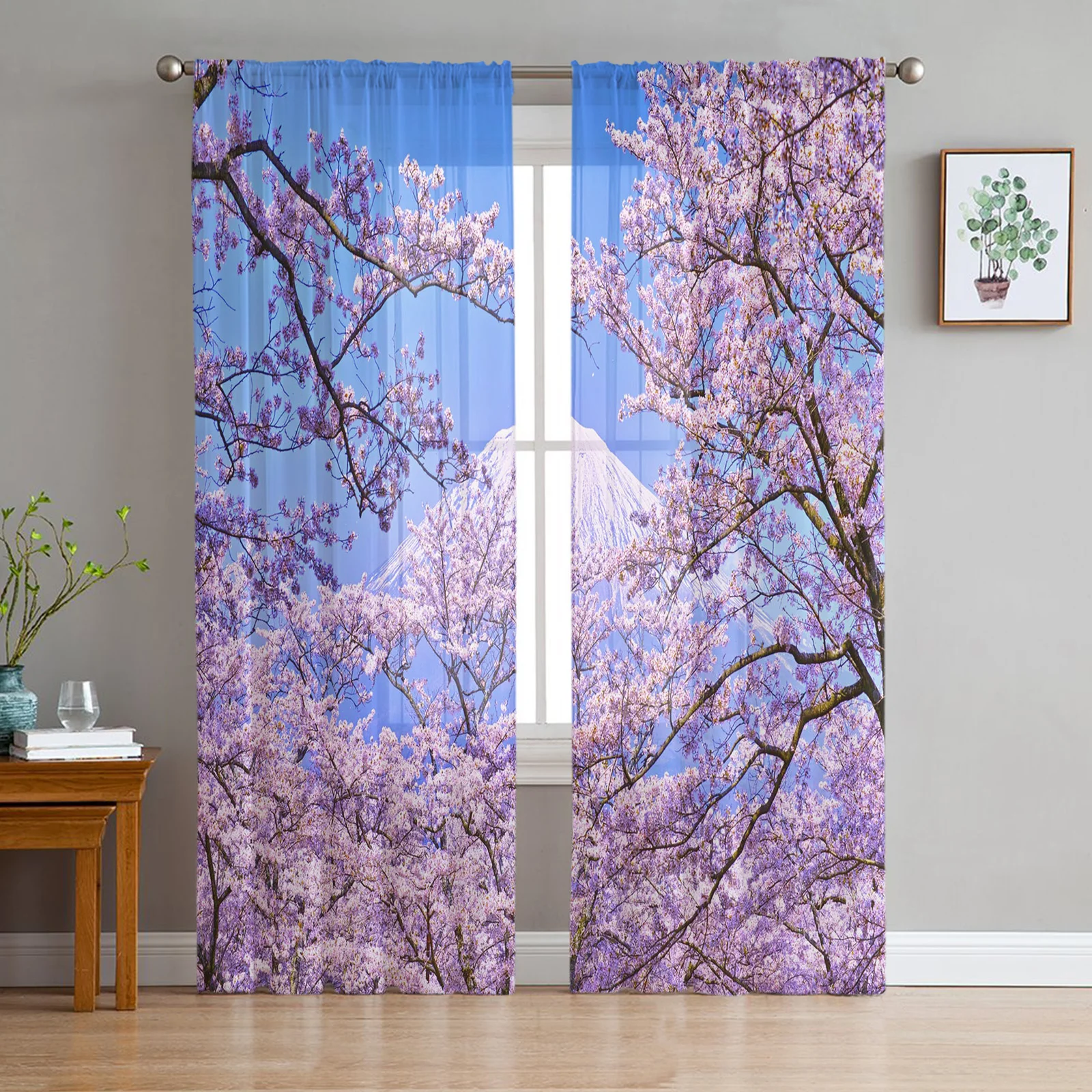 

Cherry Blossom Mount Fuji Voile Curtains For Bedroom Living Room Luxury Tulle Organza Curtains Sheer Curtains