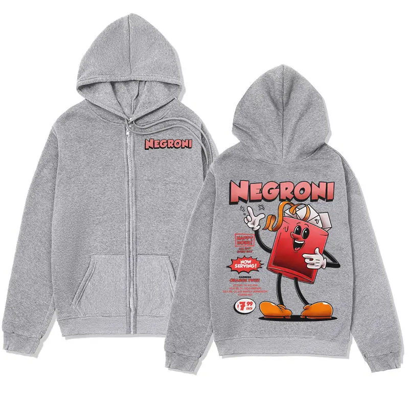 Negroni Cocktail Funny Meme Zipper Hoodies Men Women Clothing Fashion Y2k Zip Up Pullovers Casual Oversized Fleece Sweatshirts