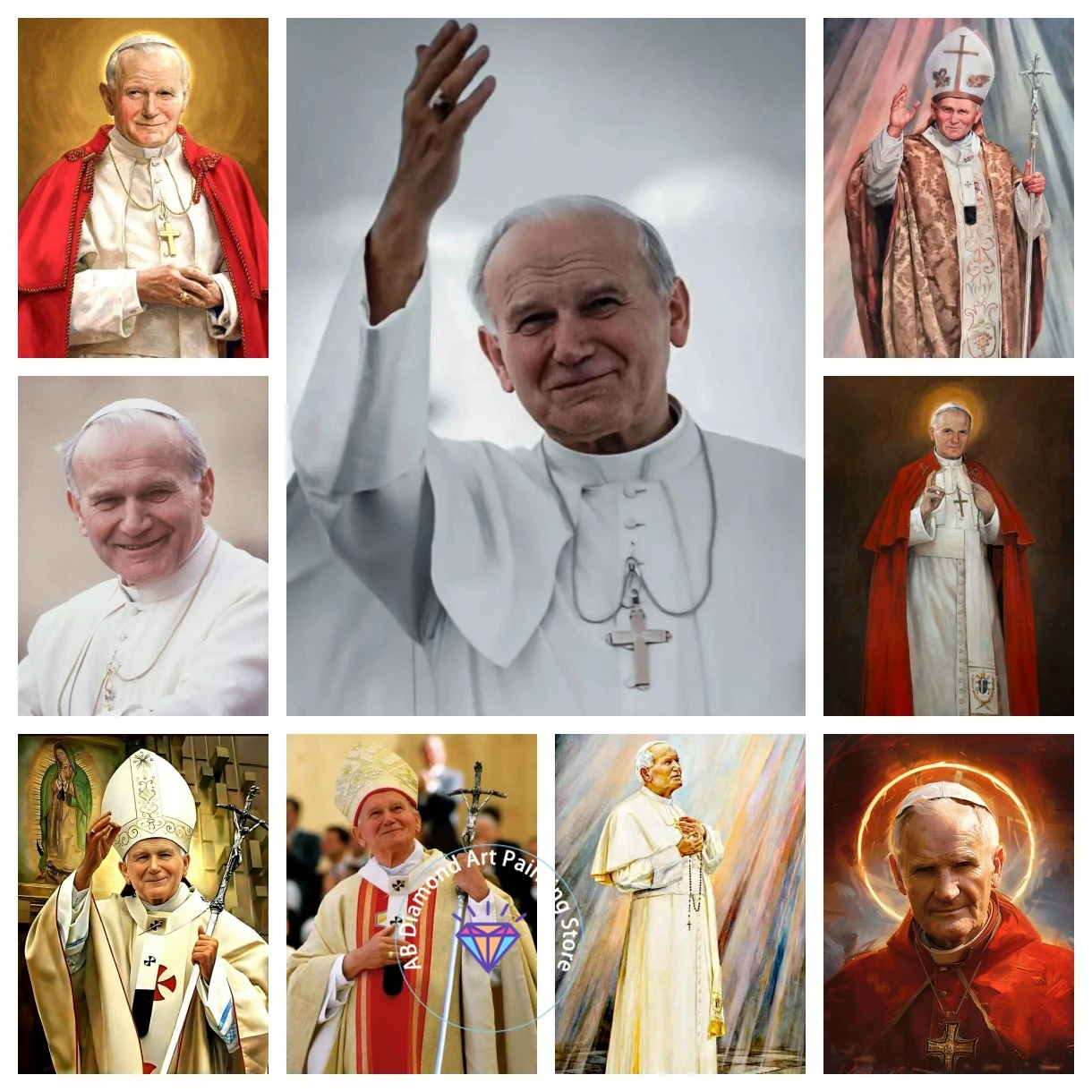 

Saint Pope John Paul II Catholic Icons AB Diamond Painting Kit 5D DIY Diamond Cross Stitch Handmade Art Gift Crafts Home Decor