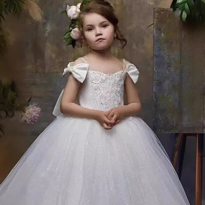 2026Girls Princess Dress New Off Shoulder Host Gown Flower Girl Wedding Birthday Party Banquet Costume Simple Piano Performance