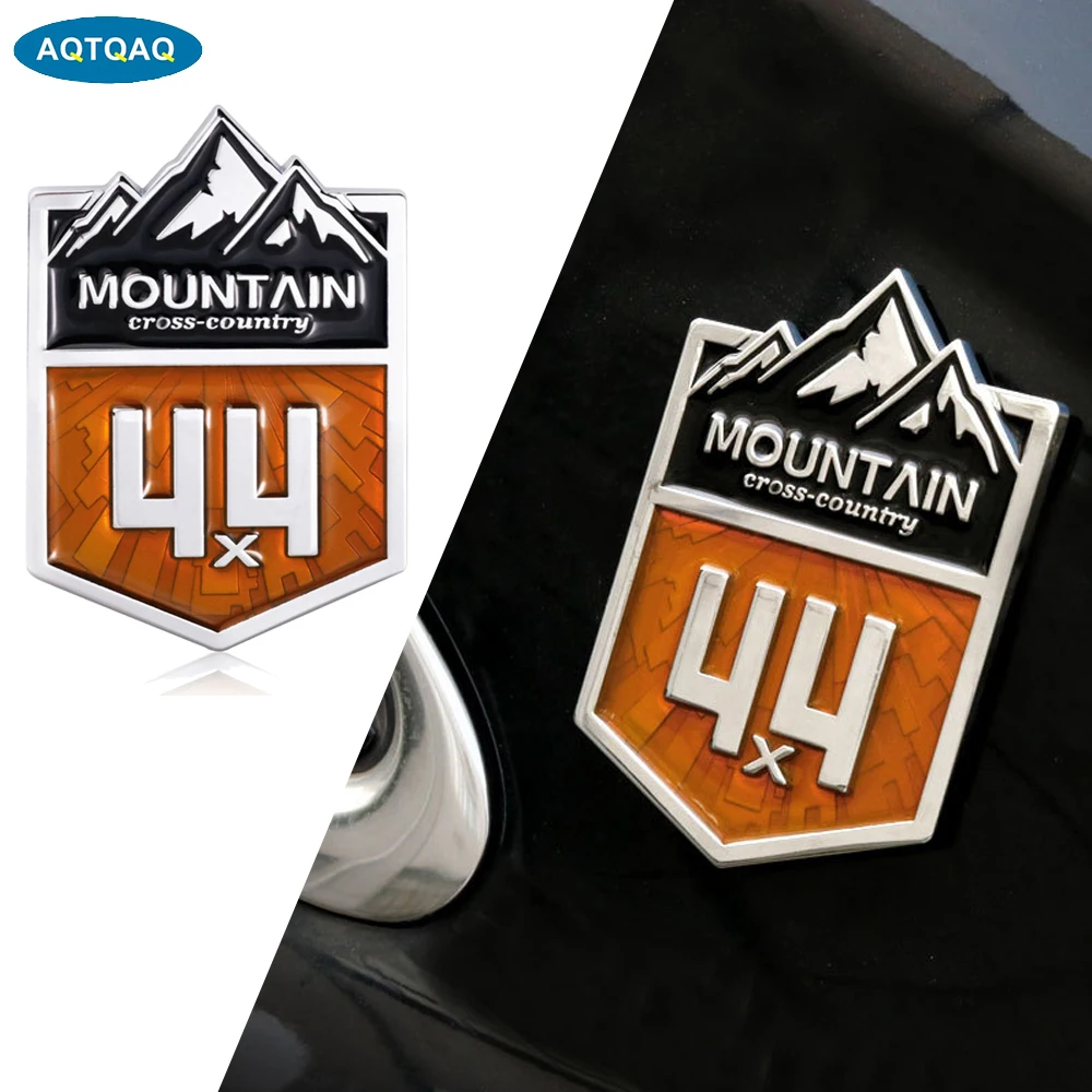

AQTQAQ 1Pcs 4X4 Mountain Cross Country Car Emblem 4WD Badge Side Door 3D Metal Decor for Jeep Compass Grand Cherokee Wrangler