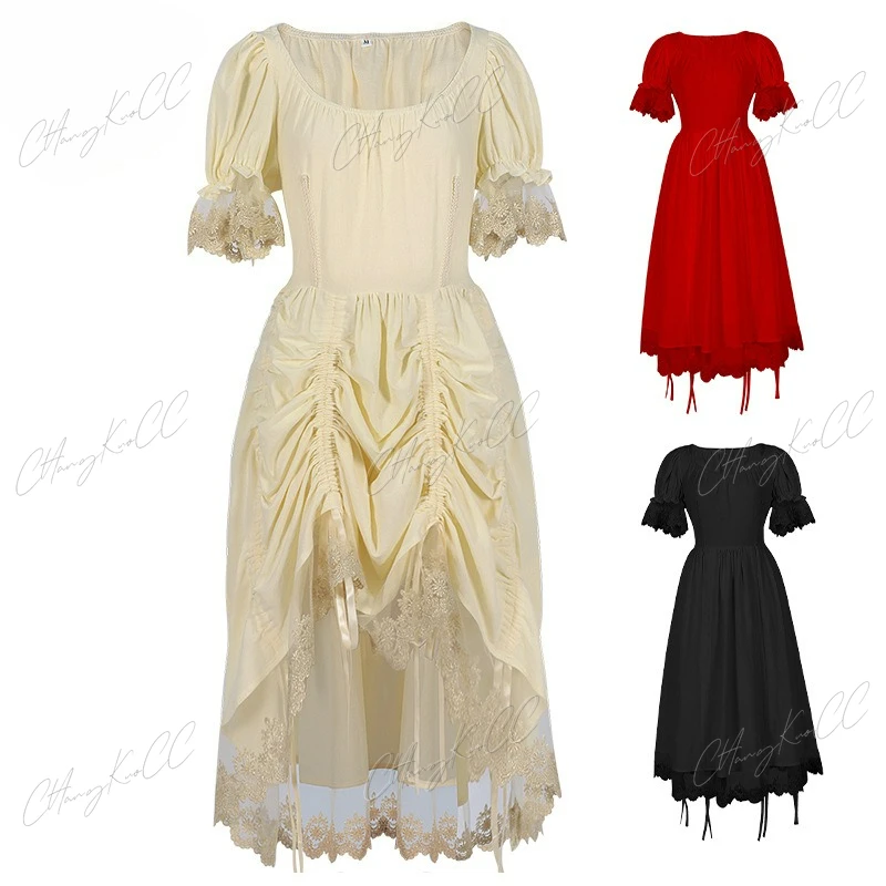 

Ретро средневековое художественное платье сценический костюм вечернее платье с коротким рукавом на одно плечо до щиколотки Хэллоуин длиной полиэфирное волокно