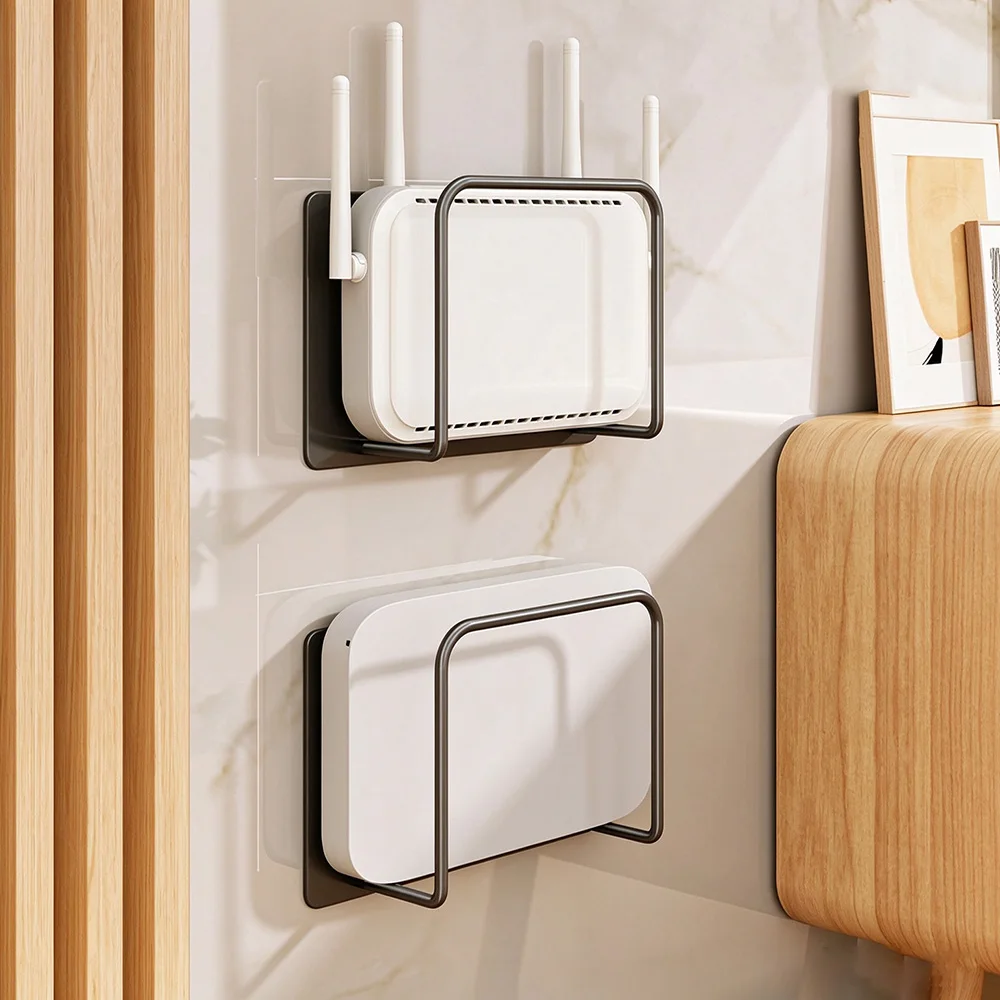 Wall Mounted Router Storage Rack Punch Free Carbon Steel Modem Holder Space Saving Wall Shelf for Home Office Device Organizer view 5