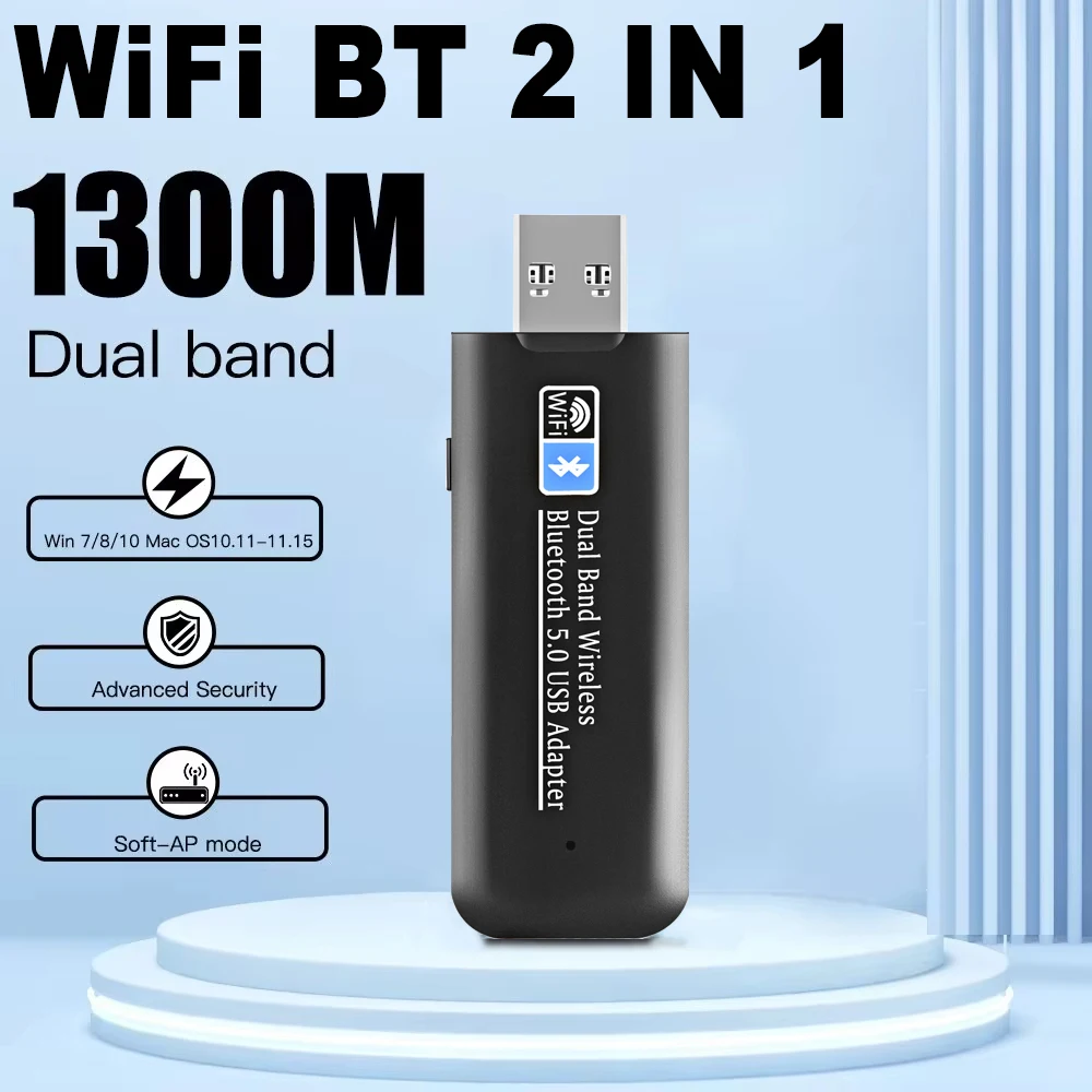 1300Mbps USB WiFi Adapter 2.4G 5G Wireless Network Card Bluetooth 5.0  Adapter USB 3.0 WiFi Gigabit Ethernet Receiver for Laptop