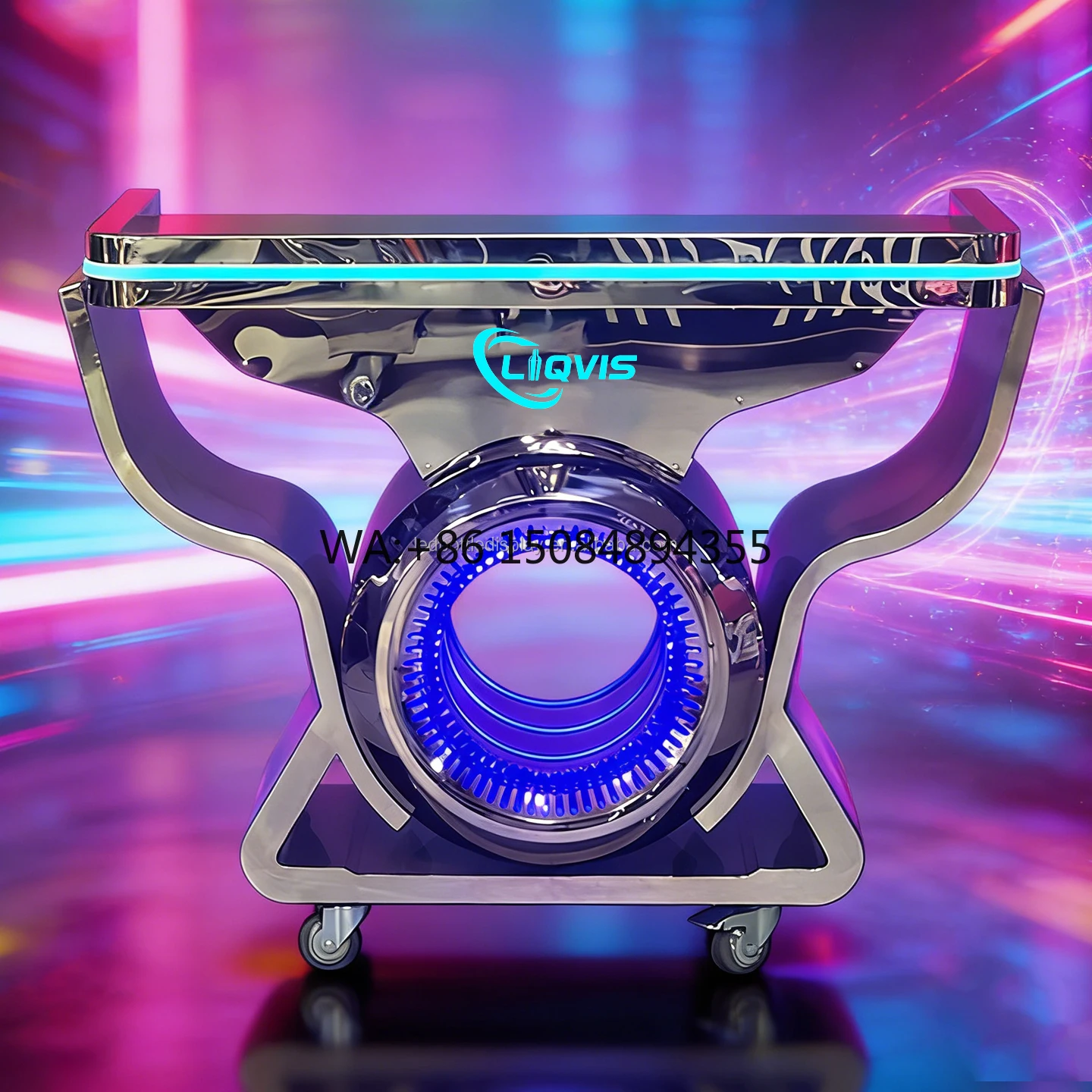 LiqVis Modern Portable LED DJ Booth Console Table with Custom Logo Mirror Illuminated DJ Desk for Bar Event Entertainment
