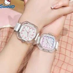 New Sanrio 50th Helookitty Joint Zgo Student Watch Jelly Silicon Square Watch Waterproof Night Light Watch Birthday Girl Gift