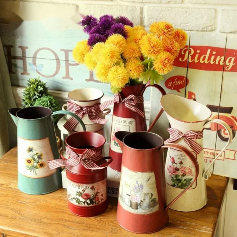 

American Country Style Retro Exquisite Tin Flower Ware Imitation Flower Arrangement Storage Bucket Home Decoration