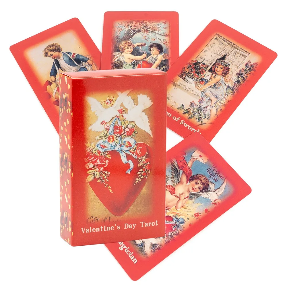 

Valentine's Day Tarot Deck 10.3*6cm Vintage Love Illustrations 78 Pcs Cards Based on Rider Waite System