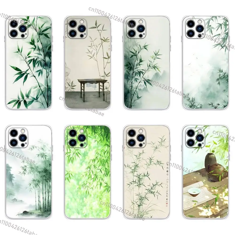 

Chinese Style Bamboo Elegant Fashion Phone Case For iPhone 17,16,15,14,13,12,11,Plus,Pro,Max,XR,XS,Plus,E,Mini Transparent Cover