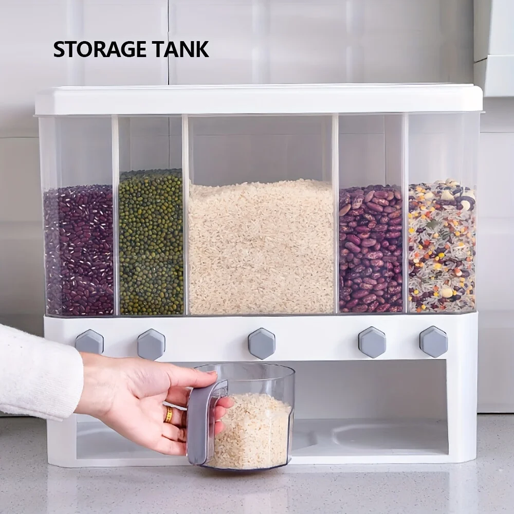 1pc 5-Grid Large Capacity Cereal  Container - Clear, Durable & Reusable Organizer for Kitchen & Pantry, Perfect for Food Dispens