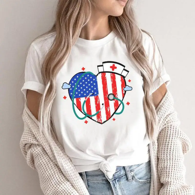 

100% Cotton Heart Print Short Sleeve T-shirt Women 2022 Summer Women's Casual T-shirt Short Sleeve T-shirt Women's T-shirt S-4XL