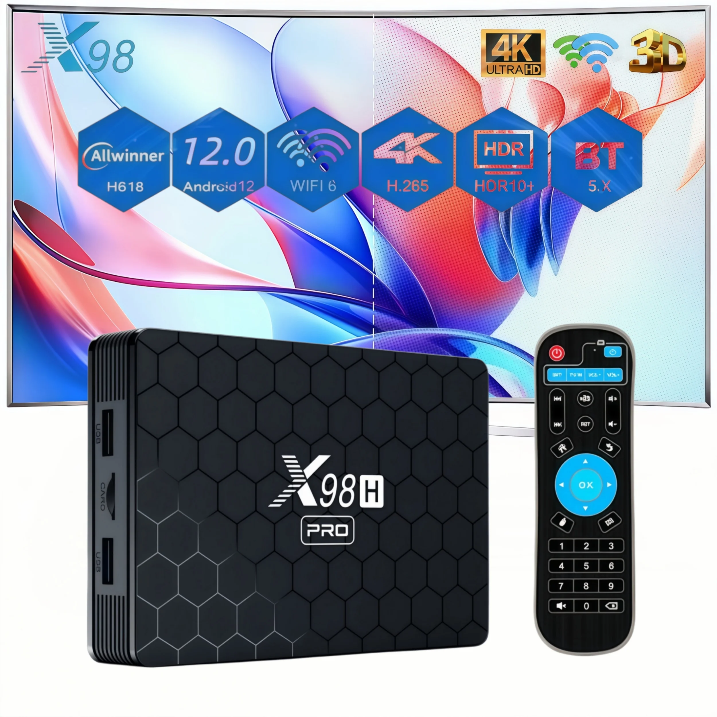 X98H PRO Android 12 TV Box 2~4+16~64GB WiFi 6 BT5 Allwinner H618 Quad Core 4K HDR10+ HDMI Óptico USB Reproductor Multimedia para Cine en Casa