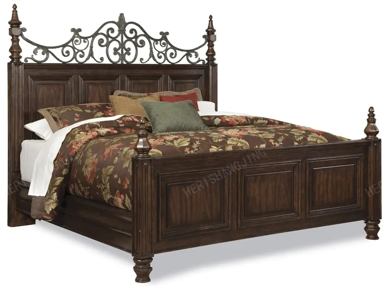 Black walnut bed in North America, main bed, country solid bed, double bed log wedding bed