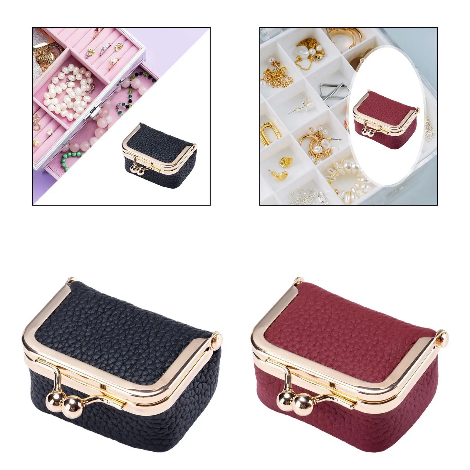 Mini Jewelry Case Keys Travel Bag Kiss-lock Closure Teen Adults Jewelry Organizer Case PU Leather Small Travel Jewelry Organizer