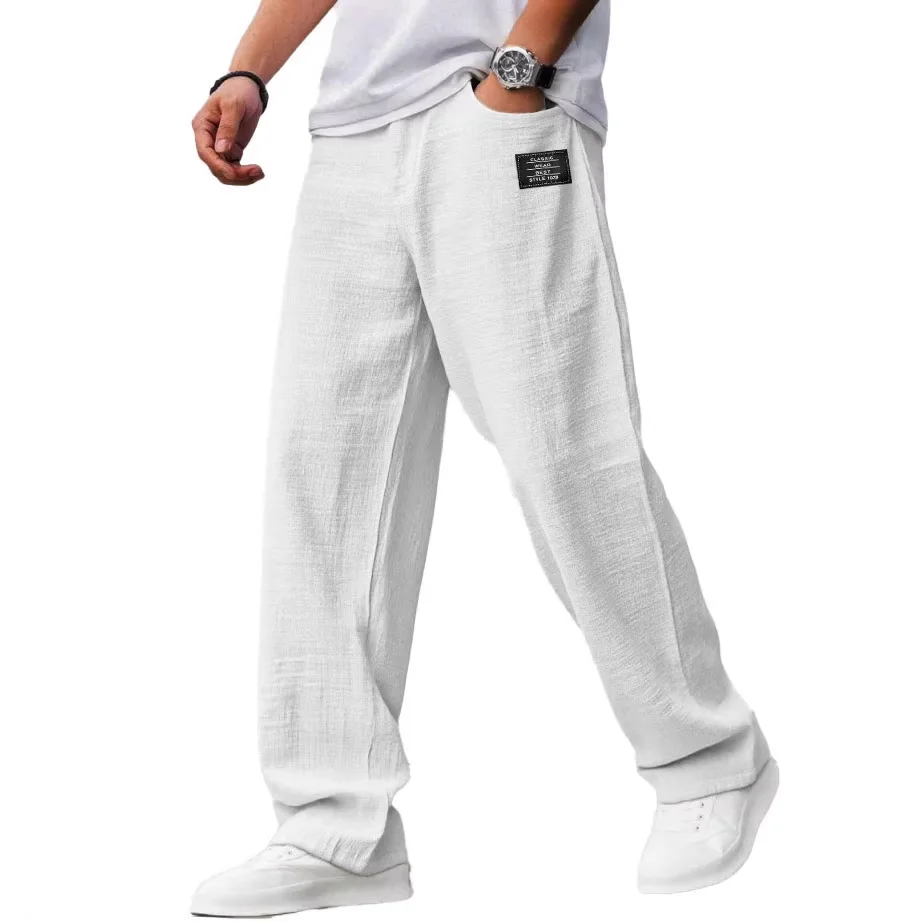 Autumn New Casual Men's Embroidery Fashionable Loose Cotton Linen Pants Men 남성가을바지 Streetwear Men 루즈핏바지 남자 American Vintage